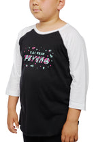 A child wearing the Youth Planet Rock Baseball Tee, which features a San Fran Psychedelic print and small colorful graphics, captures the 90s vibes perfectly.
