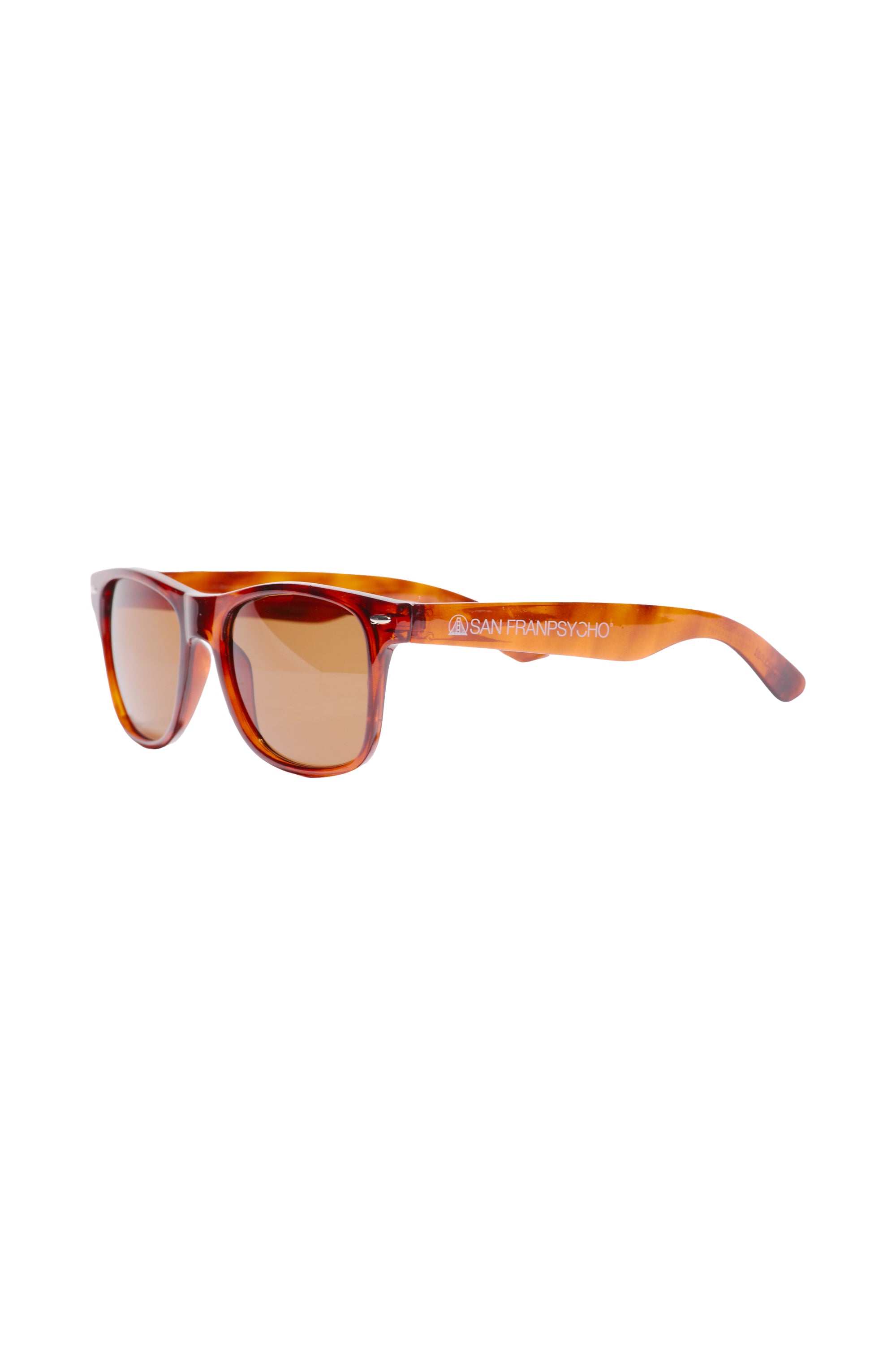 SFP Sunglasses come with tortoise brown frames and brown lenses, adorned with the San Franpsycho logo on the arm, offering you stylish UV protection for your eyes.