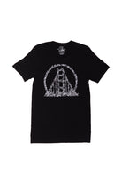 Embrace the edgy style of the Fall Punk Rock 2023 vibe with the Shatter Logo Tee, featuring a black T-shirt adorned with a white graphic resembling a bridge inside a circle. This design seamlessly fuses classic punk aesthetics for an effortlessly cool look.