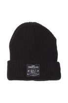 The Black Waffle Beanie w/ Wet & Wreckless is designed with a folded brim and prominently features a patch that reads San Franpsycho and Wet & Wreckless.