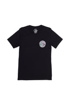 Yin-Yang Tee - Vintage Black is made from luxurious Airlume cotton and features a small, colorful circular logo on the chest, making it an ideal piece for adding a subtle 80s-inspired flair to your wardrobe.