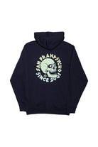 The Zebra Skull Zip-Up Hoodie from the Spring 2024 collection is a unisex black hoodie with a striking skull logo and “SAN FRANSYCHO SINCE 2009” text on the back, offering a perfect blend of style and attitude.