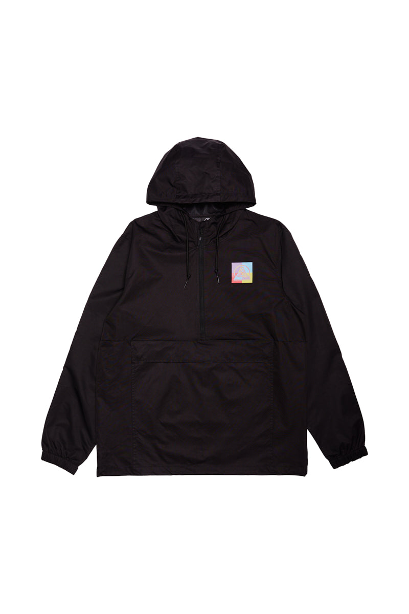 Colorblock Windbreaker featuring a water-resistant outer shell, a front pocket, and a multicolored square logo on the chest.