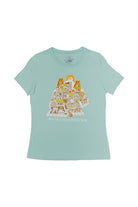 The Womens Cat House Tee in sage features a vibrant San Francisco and sun illustration, hand printed in San Francisco on 100% ring-spun cotton.