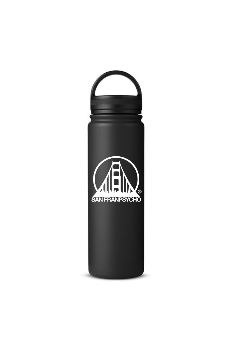 black san franpsycho logo water bottle