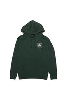 The Battle Cat Pullover Hoodie is a unisex green hoodie made from a poly/cotton blend. It has a small white graphic on the left chest, a front pocket, and drawstring hood, all hand printed for uniqueness.