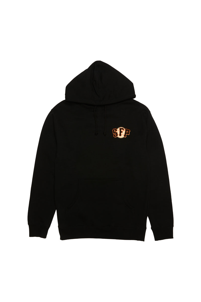 The Psychos Logo Pullover Hoodie is a unisex pullover sweatshirt with a vibrant orange and white SFP logo on the chest, perfect for displaying your San Francisco pride.