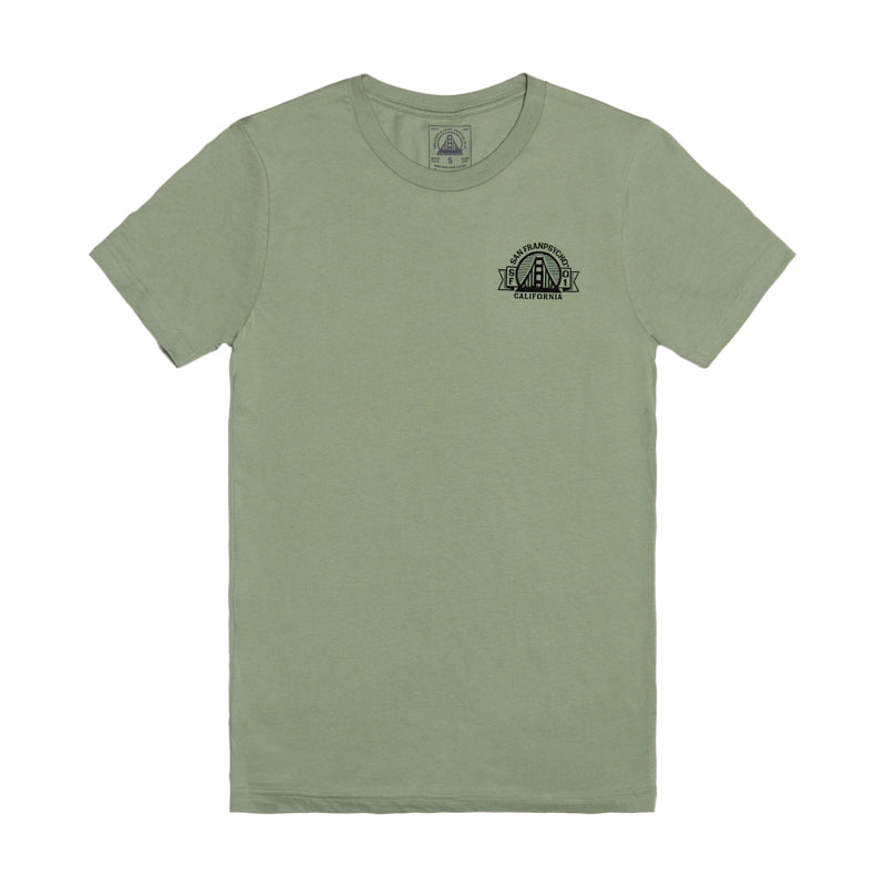 Show your San Francisco spirit with the Bear Essentials Tee, a light green short-sleeve shirt featuring a small black California bear logo on the left chest.
