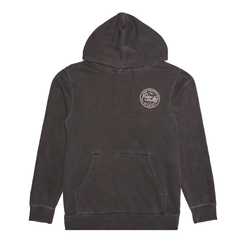 The Salt of the City Pullover Hoodie is a black unisex sweatshirt featuring a front pocket and small circular logo on the left chest—ideal for any San Francisco adventure.