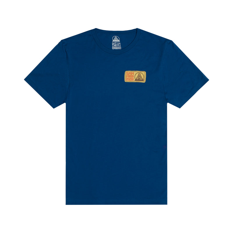 The Elemental Tee - Blue is a 100% cotton short sleeve shirt with a small rectangular patch on the left chest.