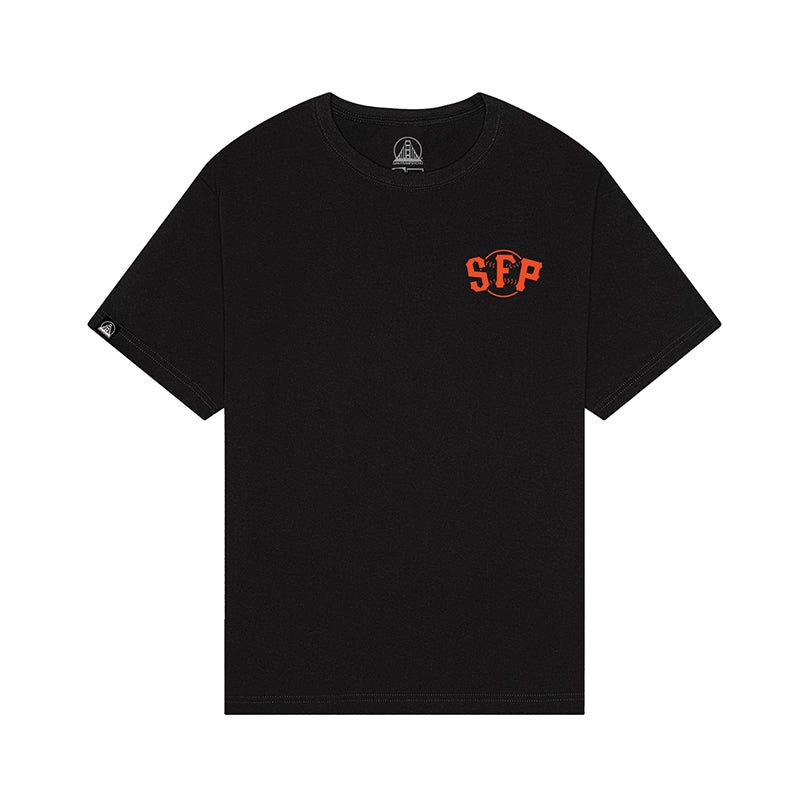 Show your team spirit in the Black & Orange Psychos Tee, hand-printed with a small orange SFP logo on the left chest.