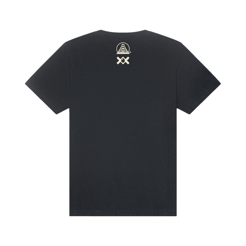 The Moon Bridge Tee features a small white graphic and logo on the upper back below the neckline—a stylish Dirtybird collab inspired by San Francisco.
