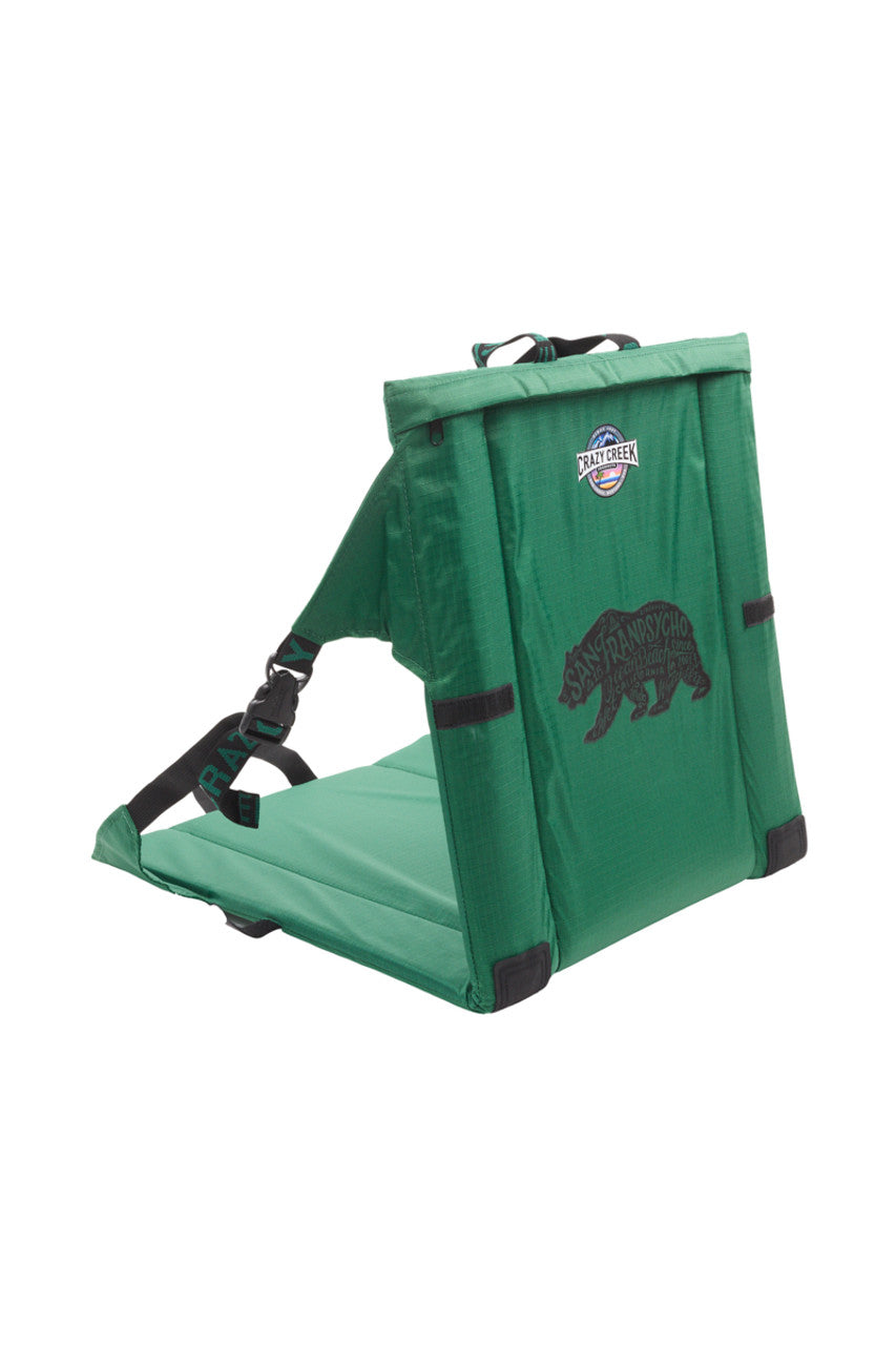 The SFP Crazy Creek Outdoor Chair, featuring a black bear logo and shoulder strap, is available for pickup only.
