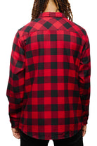 The person is wearing the Red & Black Checkered SFP Flannel, a super soft design that captures attention even from the back.