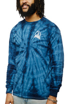 An individual is wearing the Tie-Dye Acid Logo Long Sleeve in navy, which showcases a subtle white acid logo graphic on the chest.