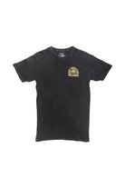Hippie Hill Mineral Wash Tee in black, showcasing a subtle California design and text on the upper front, made from soft airlume cotton for superior comfort.