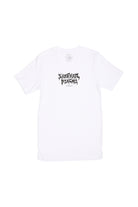 Metal Logo Tee featuring SAMEYAKU PSYCHA in bold, black abstract font on the front, from the Fall 2023 collection. Perfect for a casual day out in San Francisco.