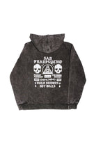 The BBNW Skull Pullover Hoodie in gray classic fit features a striking San Franpsycho design with skulls and a bridge graphic. On the back, it boldly displays the "Build Bridges Not Walls" message, capturing the essence of Punk Rock 2023. Ideal for those who love edgy style and iconic statements.