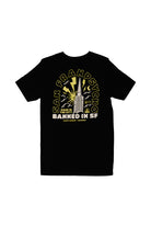 The Banned in SF Tee is a black T-shirt featuring a graphic and the text San Franpsycho, Banned in SF alongside the iconic Transamerica Pyramid. Celebrate Fall Punk Rock 2023 with this bold design capturing San Franciscos rebellious spirit.