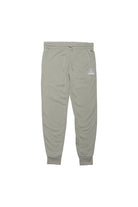 The Womens Embroidered Logo Joggers are light gray, made from a cozy cotton/polyester blend, and feature an elastic waistband with a drawstring and a small white logo on one side.