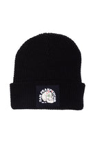 Black Waffle Beanie w/ Shroom Skull featuring a white San Franpsycho patch with the iconic Shroom Skull Logo and text on the front cuff.
