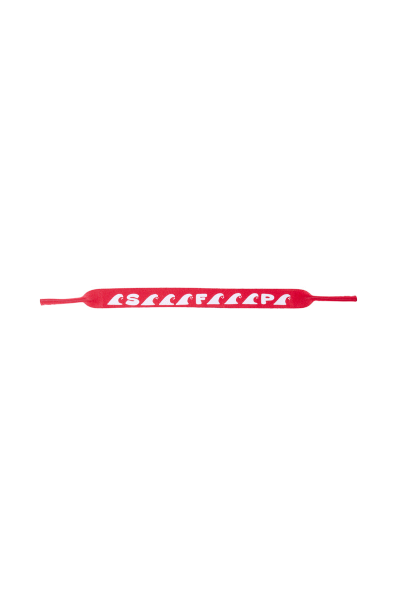 Part of the 80s-inspired collection, this red sunglasses strap showcases a pattern of white bird silhouettes.