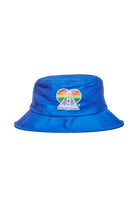 This Rainbow Logo Bucket Hat, featuring a vibrant blue color with a striking rainbow heart and bridge design, is branded with the San Fran Psycho label. Ideal for demonstrating support for the SF LGBT Center, this hat stands out as one of those distinctive rainbow bucket hats that captures attention wherever you wear it.
