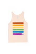 The Rainbow Stripes Tank Top offers a unisex fit with a vibrant rainbow stripe design on the front, capturing the spirit of the SF LGBT Center.