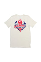 This Eternal Flame Tee, in white, features a striking red San Franpsycho graphic complete with a torch and laurel wreath. Crafted from soft Airlume cotton, it offers both style and comfort, making it ideal for the Olympic season.