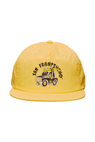 The Surf Trip Hat - Yellow features a cartoon taxi and San Franpsycho text on an unstructured crown, with an adjustable back for the perfect fit.