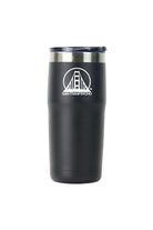 The SFP Logo Tumbler is a stainless steel travel mug with a white Golden Gate Bridge logo and SAN FRANPSYCHO text, ideal for maintaining beverage temperature on the go. This vacuum-insulated tumbler combines style and functionality for any adventure.