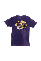 The Surf Trip Tee - Purple is a unisex T-shirt featuring a trolley graphic and San Franpsycho text on the back, enhanced with Ferris Plock artwork for art enthusiasts.