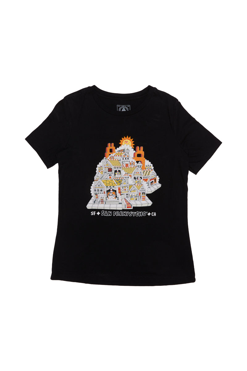【MODERNIF】Sanfran Overfit Pigment Short Sleeve T-shirt Women's Morada Everyday Short Sleeve V-Neck T-Shirt | Black