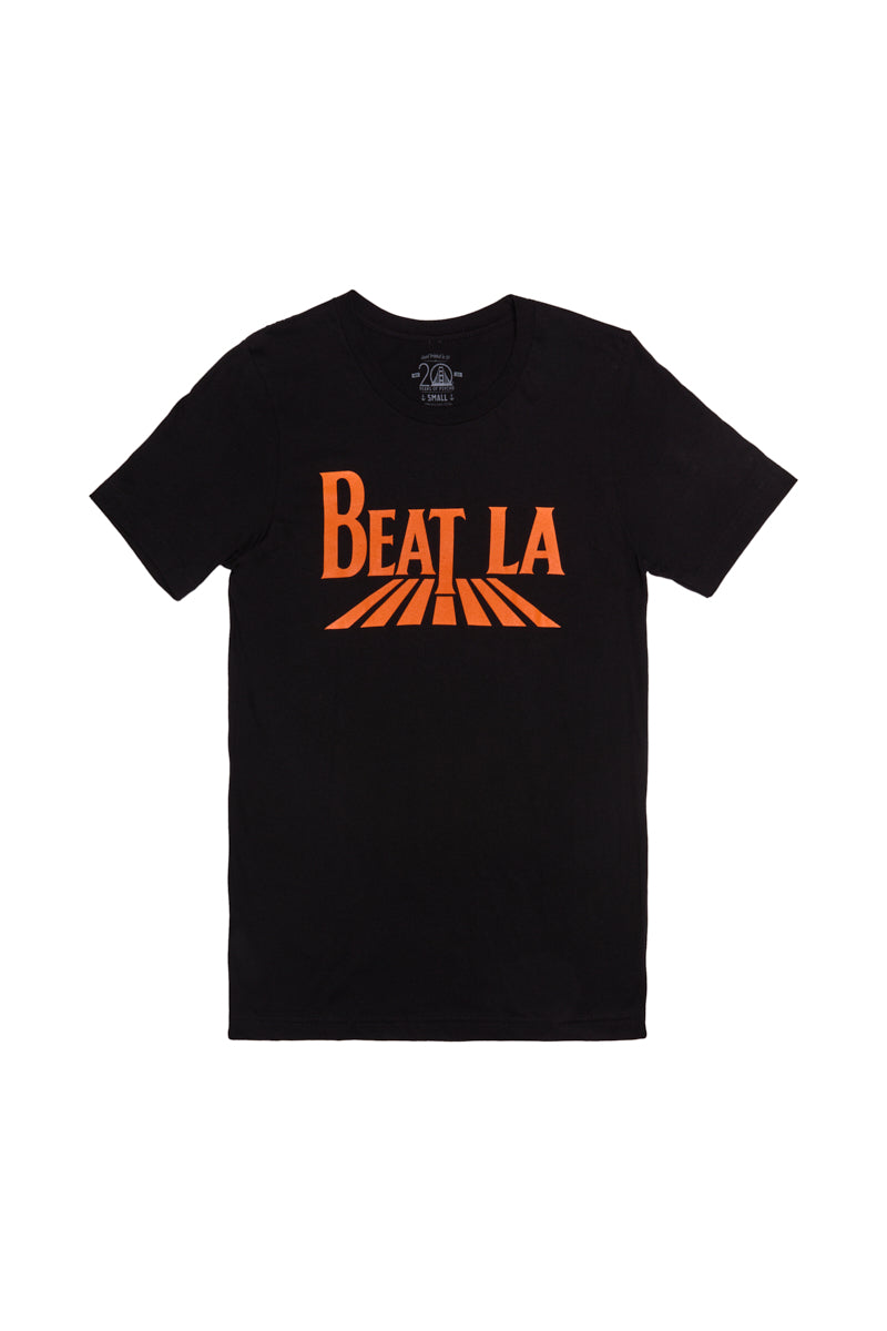The Beat LA Black & Orange Tee features bold orange stylized text on black—a perfect Bay Area sports shirt for rivalry games.