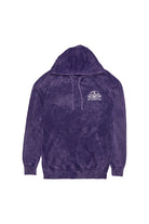 The Psycho Invader Pullover Hoodie features a purple tie-dye design, front pocket, and “San Francisco” text with a UFO graphic on the left chest—a unique space-inspired hoodie for standout style.