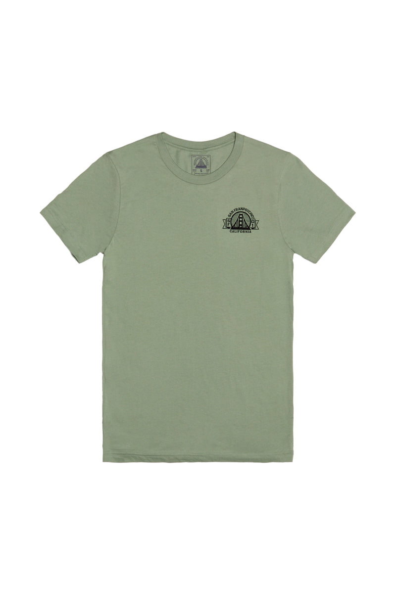 Show your San Francisco spirit with the Bear Essentials Tee, a light green short-sleeve shirt featuring a small black California bear logo on the left chest.
