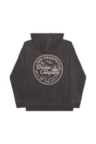 Salt of the City Pullover Hoodie: A black unisex hoodie featuring a large circular The Bridge Company graphic on the back, inspired by San Francisco—perfect for laid-back city style.
