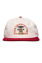 The Area 49 Hat features a white and red cap with San Franpsycho Area 49 California text, a UFO graphic on the front, an adjustable back, and the bold Area 49 Logo—adding a unique twist to any Niners hat collection.
