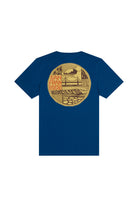 The Elemental Tee - Blue is a 100% cotton short sleeve shirt with a large circular San Fran Psycho graphic and coastal-inspired nod to San Francisco on the back, combining comfort with iconic local style.