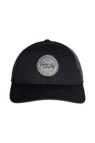 The Salt of The City Trucker Hat is a black cap with a round patch on the front reading The Bridge Company, San Francisco. It features an adjustable back for comfort and fits most sizes.
