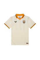 Show your support with the WC x SFP Jersey - Away, featuring a cream fan-fit design, orange collar and sleeve trim, team crest, and bold black chest logo—perfect as a US Men's National Team jersey.