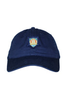 Support the US Men's National Team with the WC x SFP Patched Hat—navy blue baseball cap with a vibrant embroidered shield logo, perfect for cheering during the World Cup. Shown on a white background.