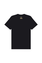 Gold Rush Tee - Vintage Black: This black t-shirt features a small gold Deathly Hallows symbol printed near the neck on the back, inspired by the classic style of a vintage 49ers tee.