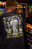 Black acid-wash Quarter Cent Tee with a gumball machine skull graphic on the back.
