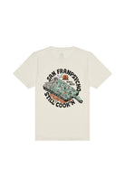 Off-white Still Cookin’ Tee featuring a Golden Gate Park frying pan graphic reading San Franpsycho Still Cookn.
