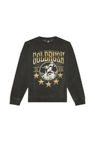 Black Gold Rush crewneck sweatshirt with a football player graphic, the word GOLDRUSH, and five stars featuring years.