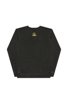 Gold Rush Crewneck: black crewneck sweatshirt with a small yellow San Francisco Golden Gate Bridge graphic on the back.