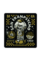 Quarter Cent sticker featuring a gumball machine filled with a skull, surrounded by circular designs.