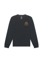 The Mind Bloom Long Sleeve is a black long-sleeve tee with a small, colorful crest graphic on the left chest, inspired by Erik Abel's artwork.