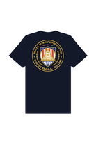 The WC x SFP Tee is a navy shirt with a large gold, white, and orange San Francisco Football Club crest on the back—ideal for showing your city pride during the World Cup or cheering for Team USA.